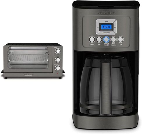 Cuisinart TOB-60N2BKS2 Convection AirFryer Toaster Oven Broiler, 1800-Watt Motor, Black Stainless & DCC-3200BKSP1 Perfectemp, 14 Cup Progammable with Glass Carafe Coffee Maker, Black Stainless Steel in Saudi Arabia