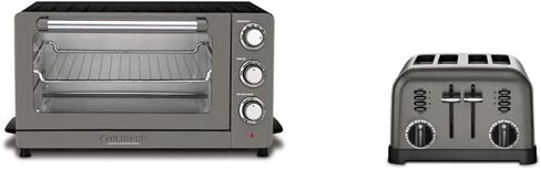 Cuisinart TOB-60N2BKS2 Convection AirFryer Toaster Oven Broiler, 1800-Watt Motor, Black Stainless & DCC-3200BKSP1 Perfectemp, 14 Cup Progammable with Glass Carafe Coffee Maker, Black Stainless Steel in Saudi Arabia