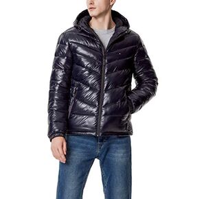 Tommy Hilfiger Men's Heavyweight Chevron Quilted Performance Hooded Puffer Jacket