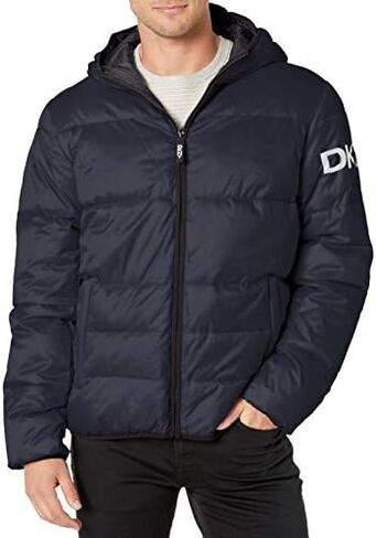 DKNY Men's Water Resistant Ultra Loft Hooded Logo Puffer Jacket (Standard and Big & Tall) in Kuwait