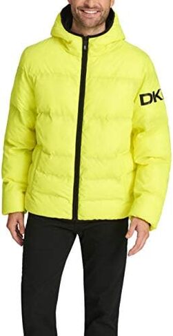 DKNY Men's Water Resistant Ultra Loft Hooded Logo Puffer Jacket (Standard and Big & Tall) in Kuwait