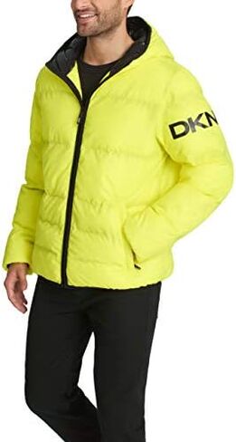 DKNY Men's Water Resistant Ultra Loft Hooded Logo Puffer Jacket (Standard and Big & Tall) in Kuwait