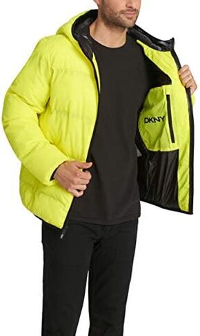 DKNY Men's Water Resistant Ultra Loft Hooded Logo Puffer Jacket (Standard and Big & Tall) in Kuwait