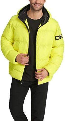 DKNY Men's Water Resistant Ultra Loft Hooded Logo Puffer Jacket (Standard and Big & Tall) in Kuwait