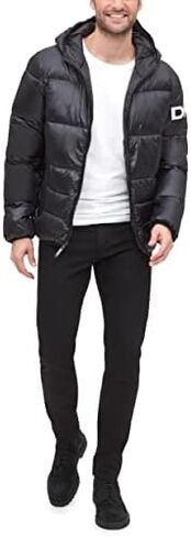 DKNY Men's Water Resistant Ultra Loft Hooded Logo Puffer Jacket (Standard and Big & Tall) in Kuwait
