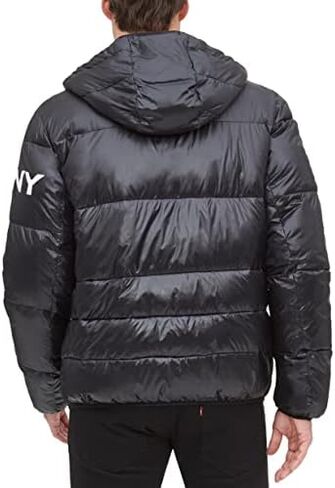 DKNY Men's Water Resistant Ultra Loft Hooded Logo Puffer Jacket (Standard and Big & Tall) in Kuwait