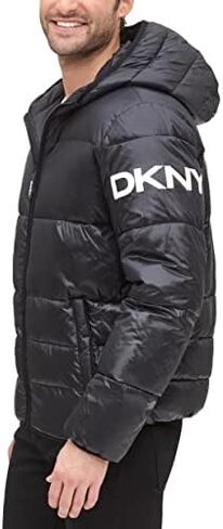 DKNY Men's Water Resistant Ultra Loft Hooded Logo Puffer Jacket (Standard and Big & Tall) in Kuwait