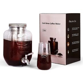 Homtone Cold Brew Coffee Maker 1 Gallon, Iced Coffee Beverage Dispenser, Reusable Cold Brew Mason Jar, Large Cold Brew Container for Home Fridge in Kuwait