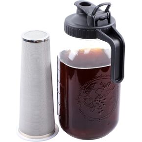 Cold Brew Coffee Maker 32 Oz Wide Mouth Mason Jar Pitcher With stainless steel Filter 1 Quart Airtight & Leak-Proof cold brew pitcher with pour spout lid and handle For iced Coffee Tea and lemonade in Kuwait