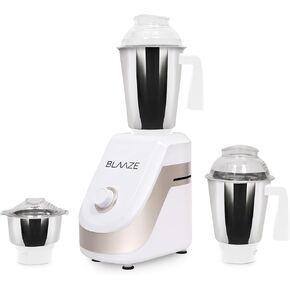 BLAAZE 110V Powerful 800W Mixer Grinder w/ 3 Stainless Steel Jars & Blades Perfect for Dry & Wet Fine Grinding – Dosa batters, Indian Curry Spices Coconut Chutney Grinding Mixing (White Matte Silver) in Kuwait