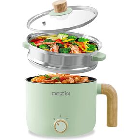 Dezin Electric Hot Pot with Steamer, 1.5L Non-stick Ramen Cooker, 2 in 1 Shabu Shabu Hot Pot, Multifunctional Cooker with Overheating Protection for Stew, Noodles, Green (Egg Rack Included) in Kuwait
