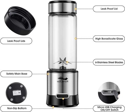 GOLDFOX Portable Blender, USB Rechargeable Personal Blender for Shakes and Smoothies, 15oz Detachable Portable Juicer Cup Small Fruit Juice Mixer for Travel, Gym, Office, etc. (with Brush) in Saudi Arabia