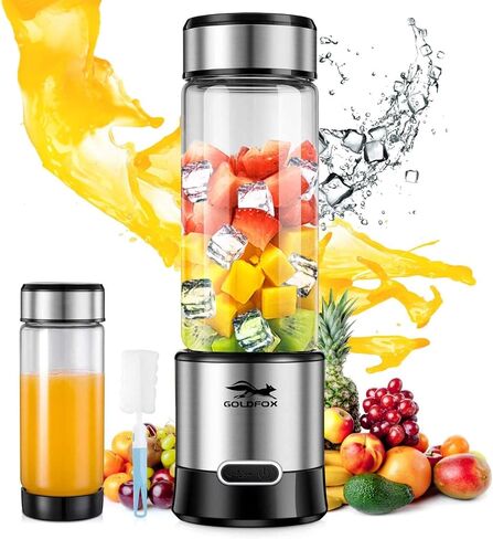 GOLDFOX Portable Blender, USB Rechargeable Personal Blender for Shakes and Smoothies, 15oz Detachable Portable Juicer Cup Small Fruit Juice Mixer for Travel, Gym, Office, etc. (with Brush) in Saudi Arabia