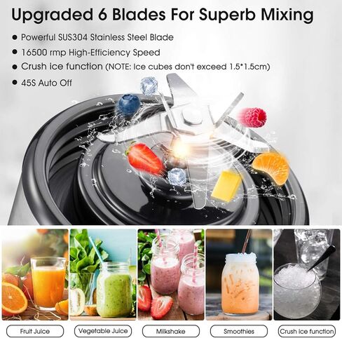 GOLDFOX Portable Blender, USB Rechargeable Personal Blender for Shakes and Smoothies, 15oz Detachable Portable Juicer Cup Small Fruit Juice Mixer for Travel, Gym, Office, etc. (with Brush) in Saudi Arabia