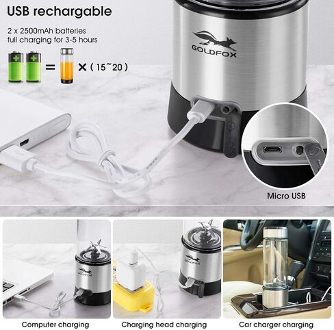 GOLDFOX Portable Blender, USB Rechargeable Personal Blender for Shakes and Smoothies, 15oz Detachable Portable Juicer Cup Small Fruit Juice Mixer for Travel, Gym, Office, etc. (with Brush) in Saudi Arabia