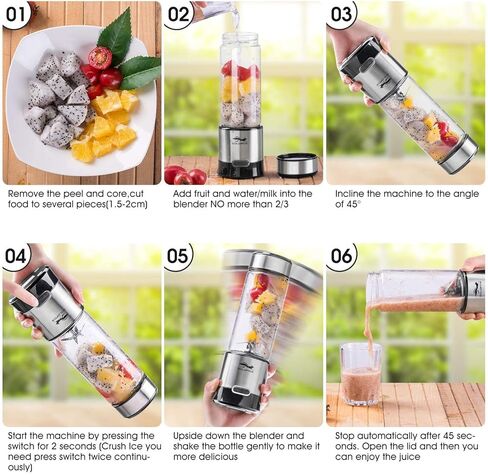 GOLDFOX Portable Blender, USB Rechargeable Personal Blender for Shakes and Smoothies, 15oz Detachable Portable Juicer Cup Small Fruit Juice Mixer for Travel, Gym, Office, etc. (with Brush) in Saudi Arabia