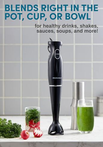 خلاط يدوي من Elite Gourmet EHB1023 بقدرة 300 واط وسرعتين للخلط مع شفرات قابلة للفصل، خلاط عصا قابل للفصل، العصائر، أغذية الأطفال، الحساء، أسود in Saudi Arabia