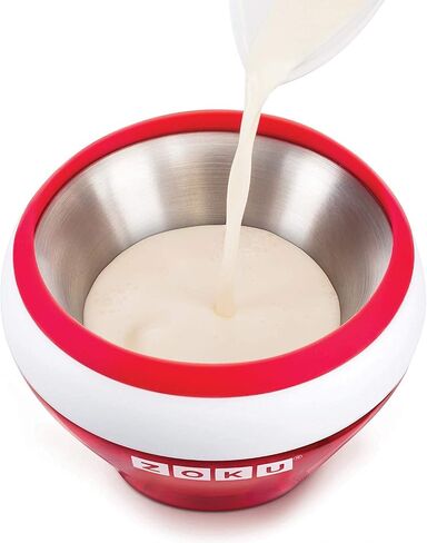 ZOKU Ice Cream Maker and Serve Bowl, Stainless Steel Core, BPA-Free, Red | Create soft serve, frozen yogurt, and ice cream in minutes with a stainless steel freezer core and compact serving bowl in Kuwait