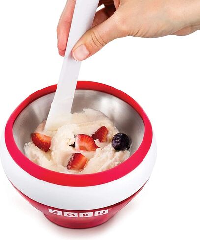 ZOKU Ice Cream Maker and Serve Bowl, Stainless Steel Core, BPA-Free, Red | Create soft serve, frozen yogurt, and ice cream in minutes with a stainless steel freezer core and compact serving bowl in Kuwait