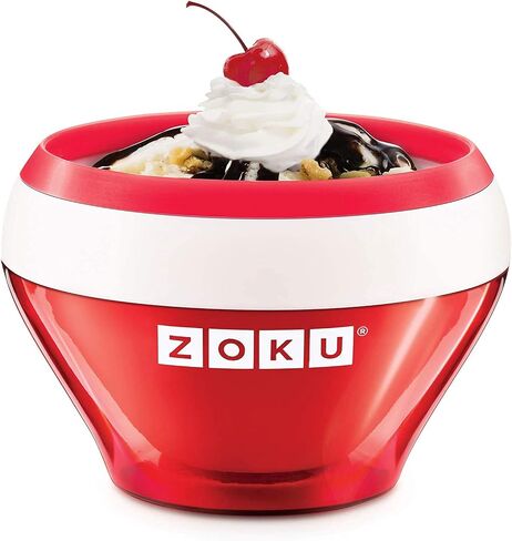 ZOKU Ice Cream Maker and Serve Bowl, Stainless Steel Core, BPA-Free, Red | Create soft serve, frozen yogurt, and ice cream in minutes with a stainless steel freezer core and compact serving bowl in Kuwait