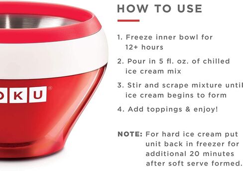ZOKU Ice Cream Maker and Serve Bowl, Stainless Steel Core, BPA-Free, Red | Create soft serve, frozen yogurt, and ice cream in minutes with a stainless steel freezer core and compact serving bowl in Kuwait