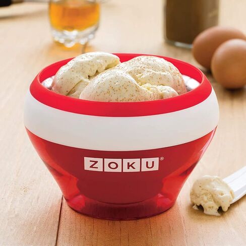 ZOKU Ice Cream Maker and Serve Bowl, Stainless Steel Core, BPA-Free, Red | Create soft serve, frozen yogurt, and ice cream in minutes with a stainless steel freezer core and compact serving bowl in Kuwait