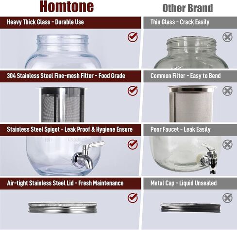 Homtone Cold Brew Coffee Maker 1 Gallon, Iced Coffee Beverage Dispenser, Reusable Cold Brew Mason Jar, Large Cold Brew Container for Home Fridge in Kuwait