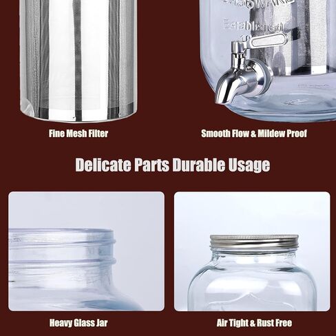 Homtone Cold Brew Coffee Maker 1 Gallon, Iced Coffee Beverage Dispenser, Reusable Cold Brew Mason Jar, Large Cold Brew Container for Home Fridge in Kuwait