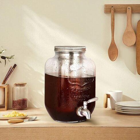 Homtone Cold Brew Coffee Maker 1 Gallon, Iced Coffee Beverage Dispenser, Reusable Cold Brew Mason Jar, Large Cold Brew Container for Home Fridge in Kuwait