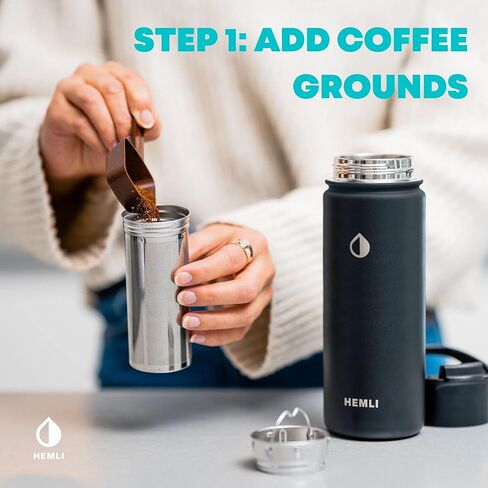 ماكينة صنع القهوة بزجاجة المشروب البارد من هيملي، كوب قهوة معزول ومحمول بسعة 18 أونصة، كوب سفر للمشروبات الباردة مع فلتر من الفولاذ المقاوم للصدأ، مانع للتسرب، محكم الغلق، مقاوم للصدأ in Kuwait