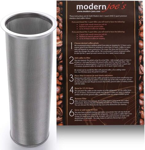 MODERNJOE'S Premium Infuser Cold Brew Coffee Maker for 1 Quart Wide Mouth Mason Jars. Cold Brew Coffee Filter. Perfect for Ice Coffee and Tea. 50 Micron EXTRA Fine Mesh 304 Stainless Steel in Kuwait