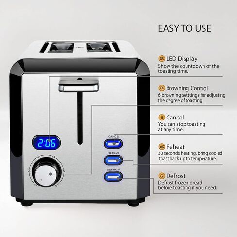 Smart Toaster, KETIAN Touch Screen Toaster 2 Slice,High-speed Automatic Settings, Bagel English Muffins Toast Pastry Waffles Bread Toaster,Stainless Steel in Saudi Arabia