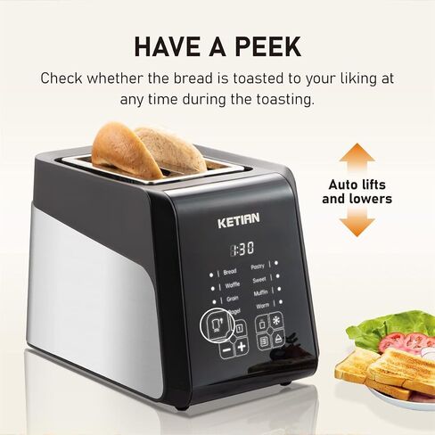 Smart Toaster, KETIAN Touch Screen Toaster 2 Slice,High-speed Automatic Settings, Bagel English Muffins Toast Pastry Waffles Bread Toaster,Stainless Steel in Saudi Arabia