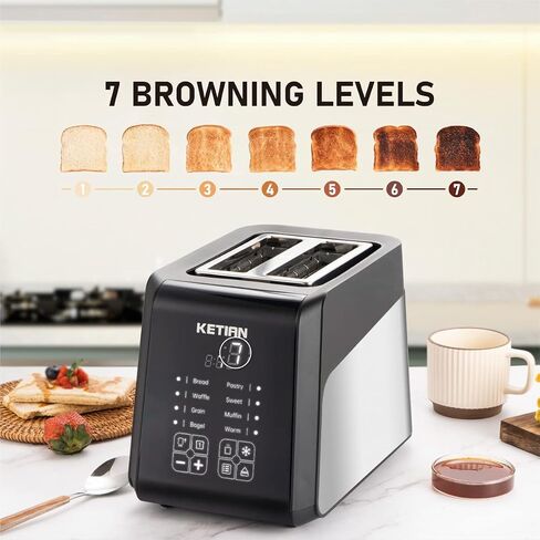 Smart Toaster, KETIAN Touch Screen Toaster 2 Slice,High-speed Automatic Settings, Bagel English Muffins Toast Pastry Waffles Bread Toaster,Stainless Steel in Saudi Arabia