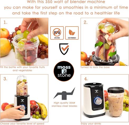 Moss & Stone Smoothie Blender, Compact Personal Blender with Additional Blender Cups Bullet Shape For Frozen Drinks, Mini Blender & To-Go Portable Cups with Lids, Juice Blender & Smoothie Maker in Kuwait
