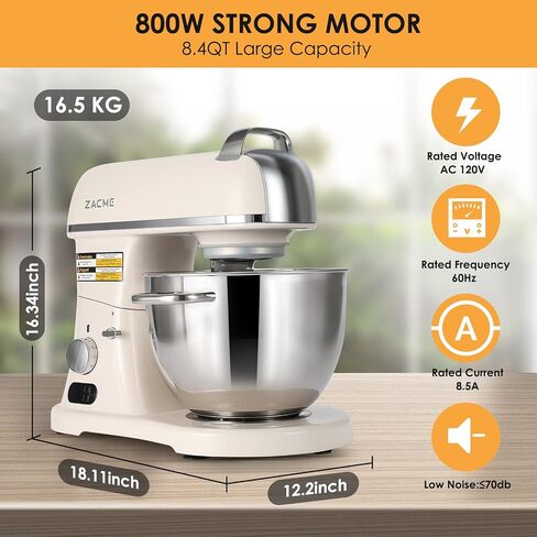 ZACME Commercial Stand Mixer 8.4QT 800W for big family, Kitchen Electric Mixer Metal Food Mixer with Stainless Steel Bowl Dough Hook and Beater with Smart LCD Timer Display and Tilt-Head Design in Saudi Arabia
