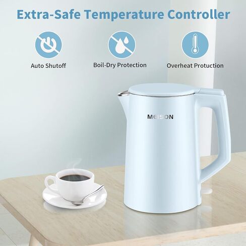 MEISON Electric Kettle, 1.7 L Double Wall Food Grade Stainless Steel Interior Water Boiler, Coffee Pot & Tea Kettle, Auto Shut-Off and Boil-Dry Protection, 1200W, 2 Year Warranty(Black) in Kuwait