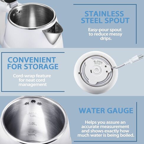 غلاية كهربائية من بير، غلاية مياه سريعة الغليان سعة 1.5 لتر، من الفولاذ المقاوم للصدأ 304 بالداخل، غلاية شاي بقدرة 1500 وات مع إيقاف تلقائي وحماية من الغليان الجاف، غلاية مياه كهربائية رائعة للشاي والقهوة in Kuwait