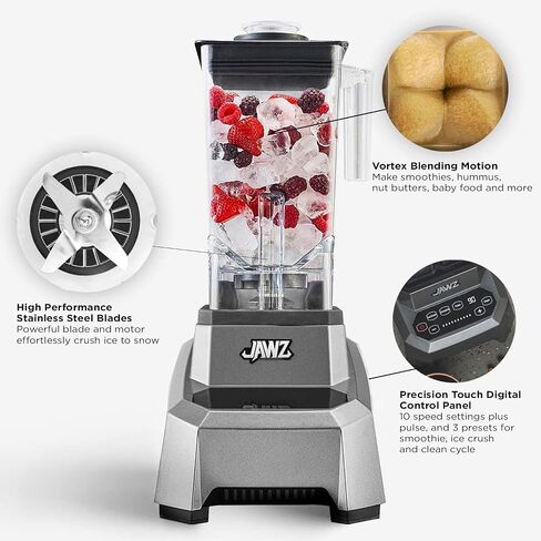 JAWZ High Performance Blender, 64 Oz Professional Grade Countertop Blender, Juicer, Smoothie or Nut Butter Maker, Precision Smart Touch Variable Speed, Stainless Steel Blades, Silver in Saudi Arabia