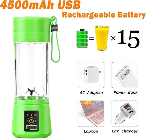 Portable Blenders,Personal Size Blender Smoothies and Shakes, USB Rchargeable Juicer Cup with Six Blades in 3D, Handheld Blender Sports,Travel and Home(Green) in Saudi Arabia