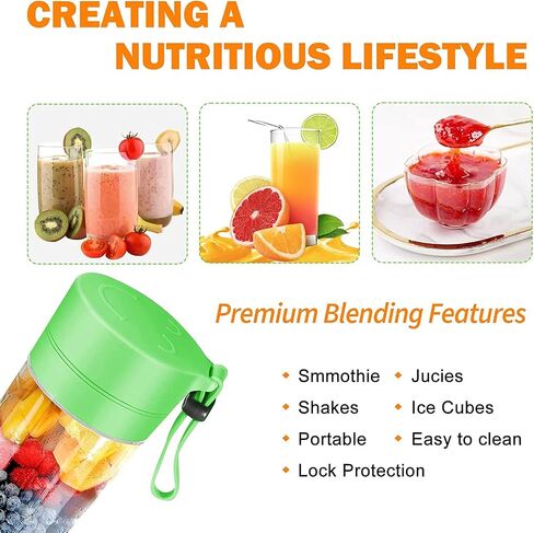 Portable Blenders,Personal Size Blender Smoothies and Shakes, USB Rchargeable Juicer Cup with Six Blades in 3D, Handheld Blender Sports,Travel and Home(Green) in Saudi Arabia