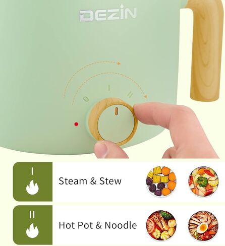 Dezin Electric Hot Pot with Steamer, 1.5L Non-stick Ramen Cooker, 2 in 1 Shabu Shabu Hot Pot, Multifunctional Cooker with Overheating Protection for Stew, Noodles, Green (Egg Rack Included) in Kuwait