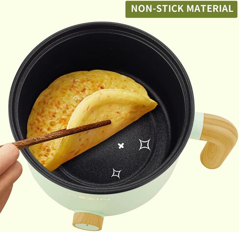 Dezin Electric Hot Pot with Steamer, 1.5L Non-stick Ramen Cooker, 2 in 1 Shabu Shabu Hot Pot, Multifunctional Cooker with Overheating Protection for Stew, Noodles, Green (Egg Rack Included) in Kuwait