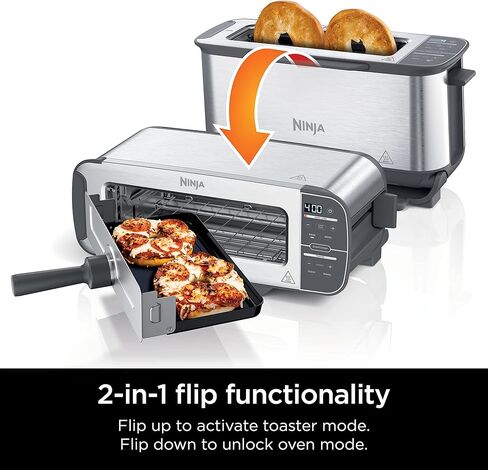 Ninja ST100 Foodi 2-in-1 Flip Toaster, 2-Slice Capacity, Compact Toaster Oven, Snack Maker, 1500 Watts, Stainless Steel in Saudi Arabia