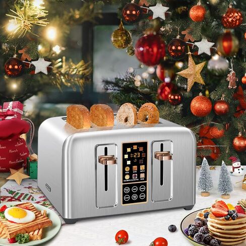 SEEDEEM 4 Slice Stainless Steel Toaster, 1.5" Wide Slots, Dark Metallic | Toaster 4 Slice, 6 Bread Type, 7 Shade Settings, 1.5'' Wide Slots, Cancel/Defrost/Reheat, Removable Crumb Tray, 1800W in Kuwait