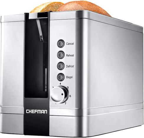 Chefman 2-Slice Pop-Up Stainless Steel Toaster w/ 7 Shade Settings, Extra Wide Slots for Toasting Bagels, Defrost/Reheat/Cancel Functions, Removable Crumb Tray, 850W, 120V, Silver in Saudi Arabia
