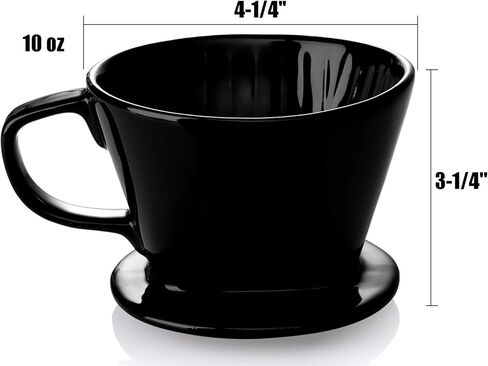 Yesland 2 Pack Ceramic Coffee Dripper Filter, 10 Oz Coffee Pour Over with 3 Holes, Reusable & Portable Brewing Coffee Dripper 1-4 Cup for Home & Office(Black) in Saudi Arabia