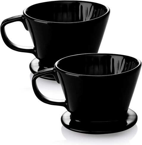Yesland 2 Pack Ceramic Coffee Dripper Filter, 10 Oz Coffee Pour Over with 3 Holes, Reusable & Portable Brewing Coffee Dripper 1-4 Cup for Home & Office(Black) in Saudi Arabia