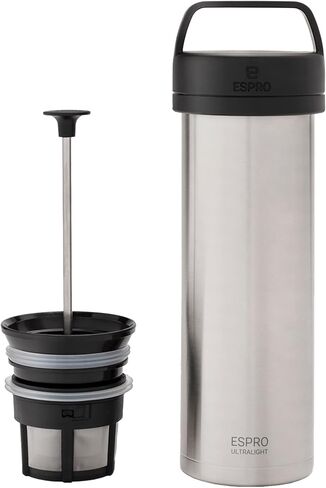 ESPRO P0 Ultralight French Press - Double Walled Stainless Steel Vacuum Insulated Coffee and Tea Maker, 16 Ounce, Brushed Stainless Steel in Kuwait