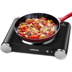 Cusimax Hot Plate for Cooking 1800W Portable Electric Double Burner Countertop Cooktop Cast Iron Stove Heating Plate with 7 Power Levels Adjustable Temp Control, Compatible for All Cookwares